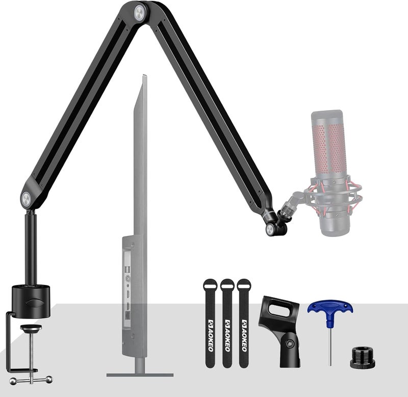 Aokeo Microphone Boom Arm, AK-45 Desk Adjustable Compact Mic Suspension Boom Scissor Arm Stand For Blue Yeti,Snowball iCE, HyperX QuadCast,SoloCast,Elgato Wave,Etc - Image 1